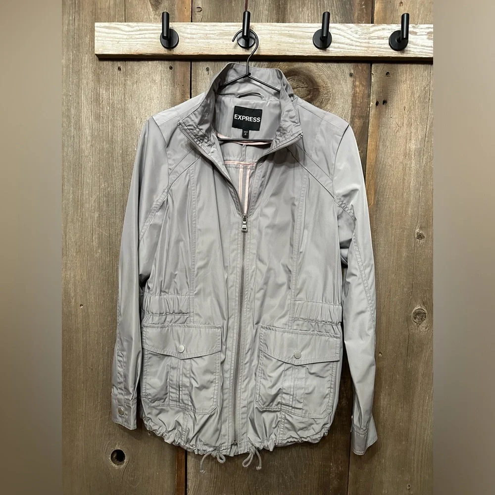 2014 Express Drawstring Utility Jacket in Light Gray Size Small Women’s